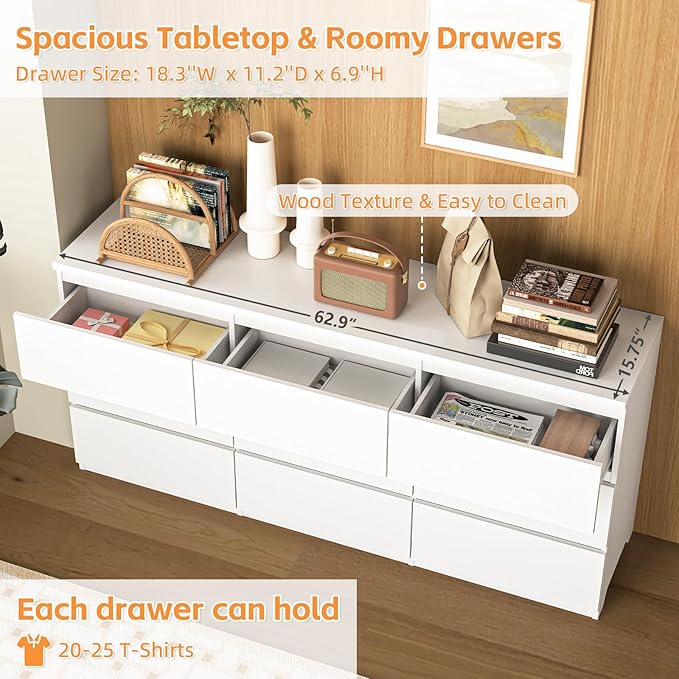 9 Drawers Dresser,Modern Large Wood Dresser,Chest of Drawers for Bedroom, Living Room,Hallway,Entryway,TV Stand Drawer Organizer(White)