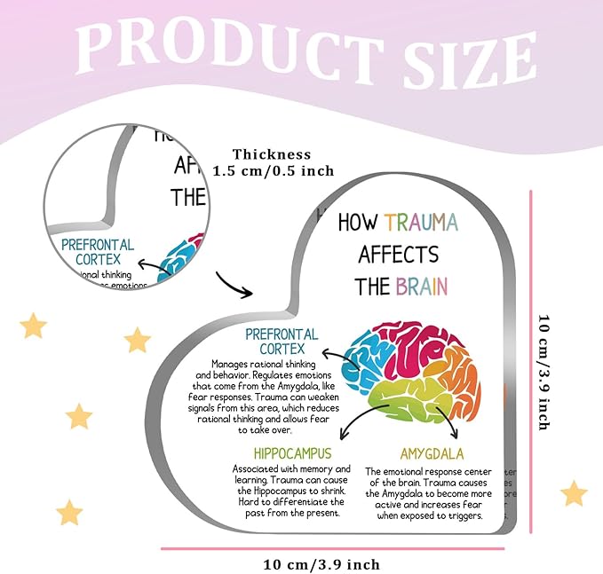 Mental Health Desk Decor, Positive Affirmations How Trauma Affects the Brain Acrylic Heart Gifts Decorations for Social Worker Therapy School Counseling Desktop Art Decoration