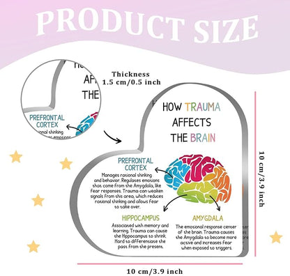 Mental Health Desk Decor, Positive Affirmations How Trauma Affects the Brain Acrylic Heart Gifts Decorations for Social Worker Therapy School Counseling Desktop Art Decoration