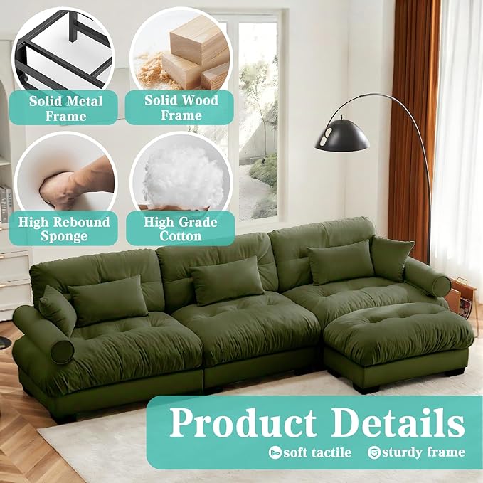 SoarFlash Sectional Sofas Couches for Living Room, L Shaped Couch Sofa Set, Small Couches for Small Spaces, Apartment with Movable Ottoman, Green