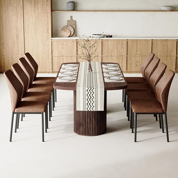 79" Dining Table Set for 8,Large Rectangular Kitchen Table Set for 8 with Cushioned Chairs,Modern Mid-Century Wood Dining Room Table Set,Ideal for Dining & Gatherings (Walnut)