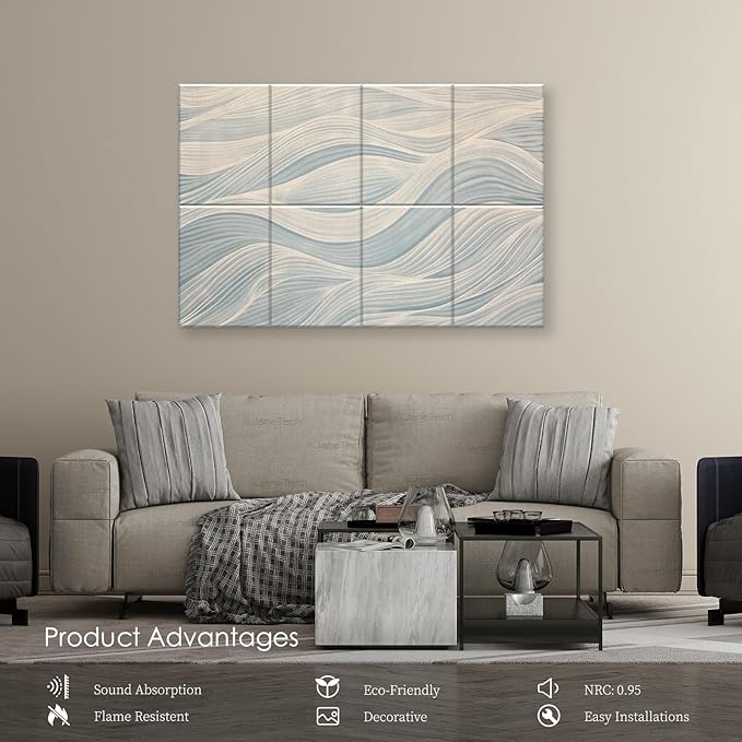 8-Pack Art Acoustic Panels Sound Absorbing Panels, 48x32 Inch Decorative Acoustic Panels, Sound Absorbing Wall Art with Nano Glue for Recording and Home Studio, Office,Conference