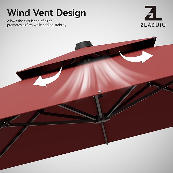 9x12FT Cantilever Patio Umbrella - Heavy Duty Double Layer Offset Design with 360° Rotation, Large Rectangle Sun Shade Umbrella for Garden, Deck, Pool, Backyard, Red