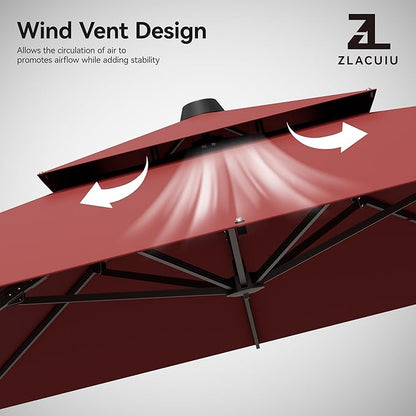 9x12FT Cantilever Patio Umbrella - Heavy Duty Double Layer Offset Design with 360° Rotation, Large Rectangle Sun Shade Umbrella for Garden, Deck, Pool, Backyard, Red