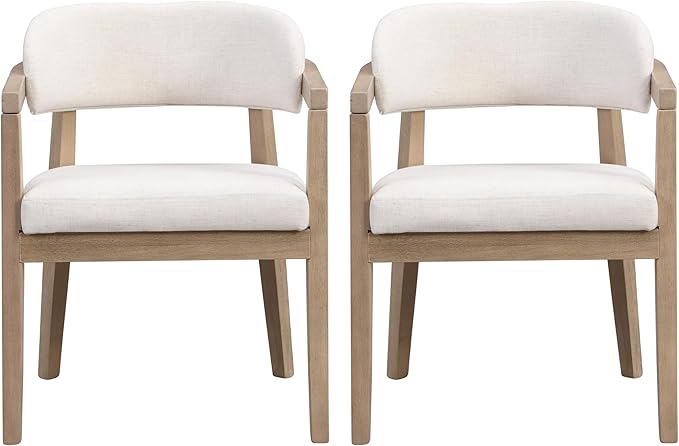 Christopher Knight Home Set of 2 Lanford Fabric Upholstered Dining Chairs, Curved Backrest Kitchen Side Chair, Soft Padded Seat&Back Cushion, Solid Wood Armchair, Ergonomic Extra Seat,Beige+Light Ash
