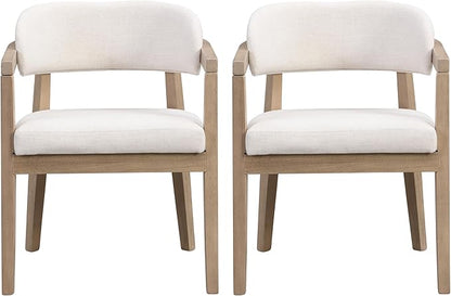 Christopher Knight Home Set of 2 Lanford Fabric Upholstered Dining Chairs, Curved Backrest Kitchen Side Chair, Soft Padded Seat&Back Cushion, Solid Wood Armchair, Ergonomic Extra Seat,Beige+Light Ash