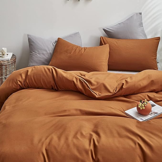Pureant Pumpkin Comforter Set King Burnt Orange Bedding Comforter Sets Cotton for Women Girls Solid Brown Terracotta King Comforter Soft Rust Caramel King Size Comforter Sets Dusty Pumpkin Quilts