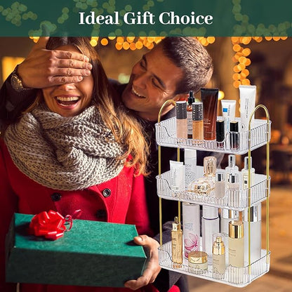 Aveniee Bathroom Counter Organizer, 3 Tier Perfume Skin Care Countertop Storage Shelf, Vanity Makeup Tray for Cosmetic Skincare Lotion,Clear