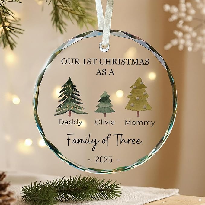 Shaant Personalized Christmas Glass Ornaments 2025, Family of Four Ornaments, Personalized New Baby's First, Family of 3, 4, 5, 6 First Christmas Ornament
