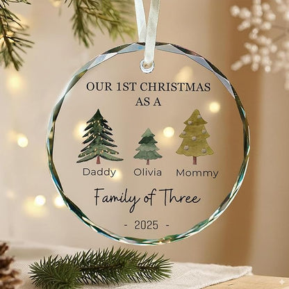 Shaant Personalized Christmas Glass Ornaments 2025, Family of Four Ornaments, Personalized New Baby's First, Family of 3, 4, 5, 6 First Christmas Ornament