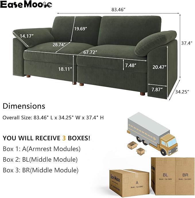 EASE MOOSE Modern Loveseat Sofa for Living Room, Comfty 2 Seat Solid Wood Frame Sofa, FSC Certified Modern Deep Seat Couch, Removable Cover