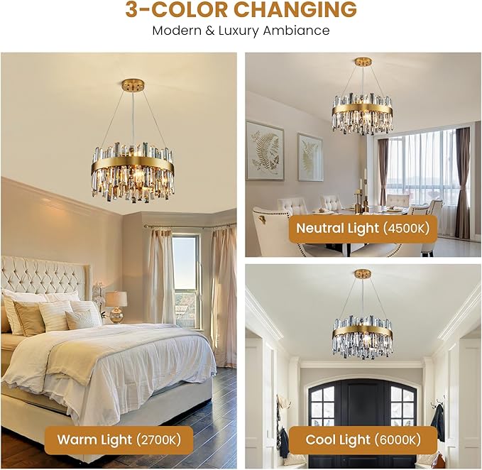 Siljoy 12-Light Modern Crystal Chandelier Luxury Gold 2-Tiers K9 Crystal Raindrop Chandelier Pendant Ceiling Light Fixture for Living Dining Room Kitchen Island Bedroom Foyer D19.7''