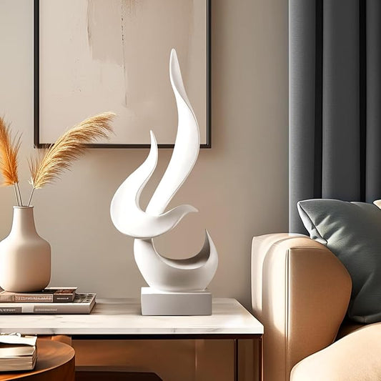 White Decor Modern Flame Statue, Decorative Objects Abstract Art Flame Statue for Living Room Dining Centerpiece