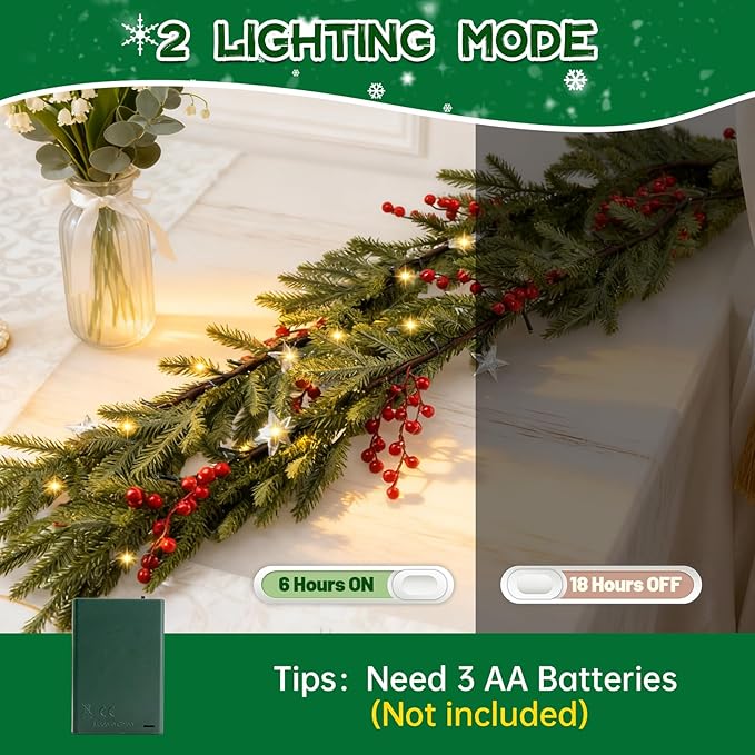 Bluesea 6FT Artificial Norfolk Pine Garland - Faux Christmas Garland, Fake Greenery Garland for Table, Mantle, Wall, Indoor, Outdoor Christmas Decorations (1 Pcs)