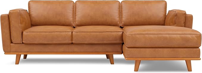 Valencia Artisan Full Leather Sofa Pure Italian Nappa Leather Couch with Ultimate Comfort Right Chaise Sectional, Cognac