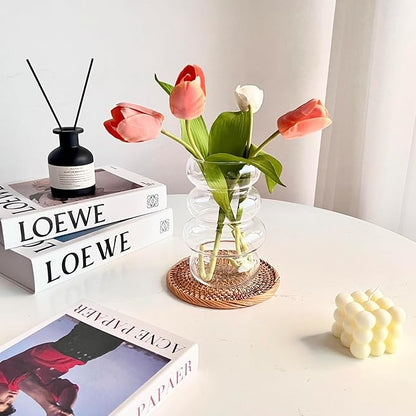 BLOFLO Transparent Glass Hydroponic Flower Vase, 7-Inch Clear Glass Vase, Four-Layer Geometric Glass Vase for Home Décor, Modern Bubble Glass Vase for Home Office Wedding Table Decoration (Clear)