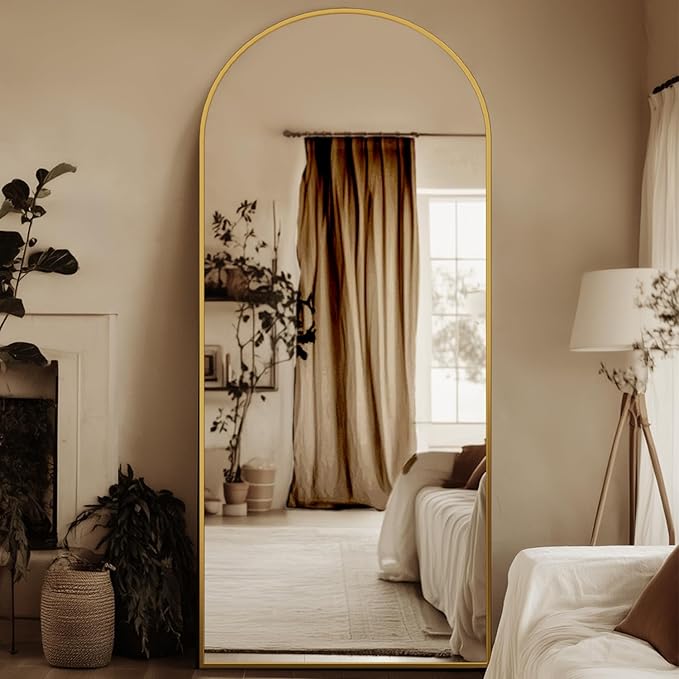 Full Length Mirror, 71"x32" Oversized Arched Large Standing, Tall Body Floor Mirror Wall Hanging for Bedroom Living Room Aluminum Frame,Gold
