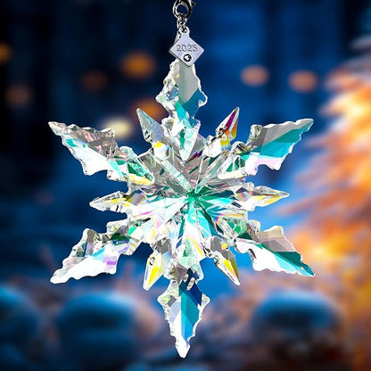 2025 Edition Crystal Snowflake Ornament Christmas Tree Ornament Home Decor Gift (2025-Fantasy Color)