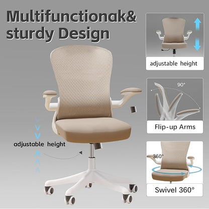 Ergonomic Office Chair with Adjustable Lumbar Support & Flip-Up Armrests - High Back Desk Chair with Thickened Seat Cushion, Rolling Wheels for Home/Office Study Work