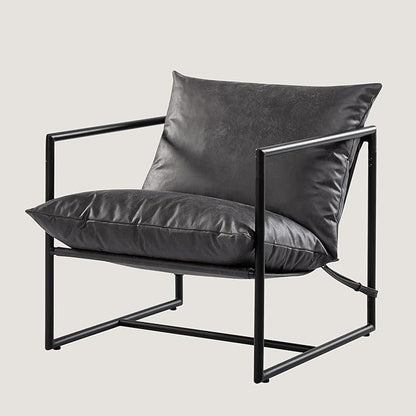 ZINUS Aidan Faux Leather Sling Accent Chair, Metal Framed Armchair with Shredded Foam Cushioning, Slate Grey