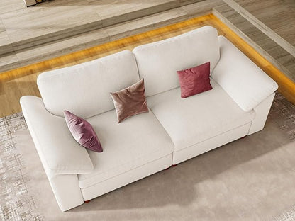 EASE MOOSE Modern Loveseat Sofa for Living Room, Comfty 2 Seat Solid Wood Frame Sofa, FSC Certified Modern Deep Seat Couch, Removable Cover,White