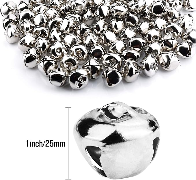 Augshy 120 Pcs 1 Inch/25 mm Christmas Silver Jingle Bells, Craft Bells for Christmas Home Festival Decorations DIY Project
