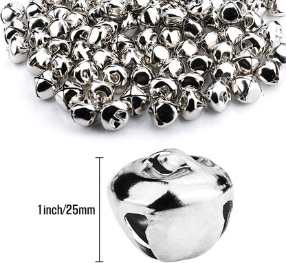Augshy 120 Pcs 1 Inch/25 mm Christmas Silver Jingle Bells, Craft Bells for Christmas Home Festival Decorations DIY Project