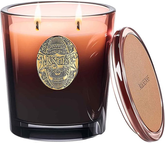 M&SENSE Large Two-Wick Soy Candle | Mahogany Sandalwood & Black Brown | 19.8 oz, 120H Burn Time | Luxury Scented Candle for Relaxation, Gifting, Home Décor | Ideal for Bedroom, Office, Party Ambiance