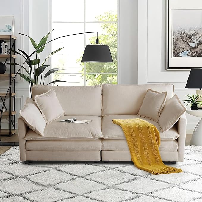 SoarFlash Chenille Sectional Sofa, Comfy Modular Loveseat Sofa, Modern 2-Seat Couch Deep Seat Sofa Set for Living Room,Light Coffee