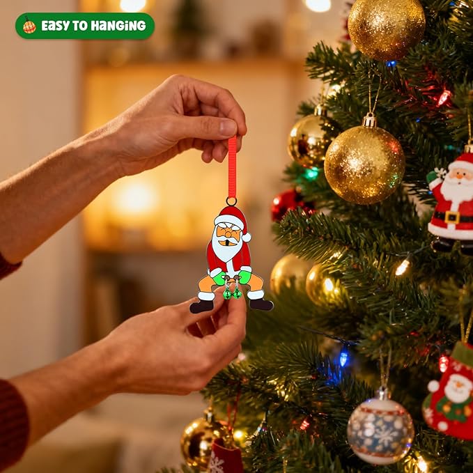 FLYAB Funny Santa Ornaments 2025 White Elephant Gifts for Adults Jingle My Bells Metal Christmas Hanging Ornament for Xmas Tree Decorations Dirty Santa Gifts for Women Friends Sister Teens