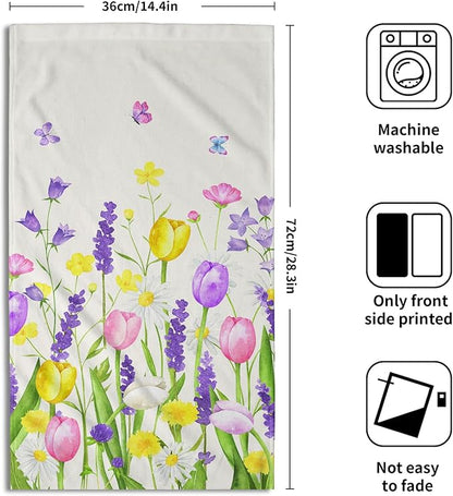 Floral Dish Towels Tulip Lavender Butterfly Microfiber Quick Dry Kitchen Towels Spring