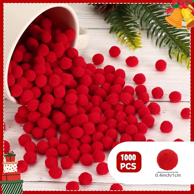 SEPGLITTER Christmas Pom Poms Balls, 1000 Pieces Light Red Pompoms Pom Poms for Crafts Making DIY Holiday Christmas Decorations Supplies (0.4 inch/1 cm )