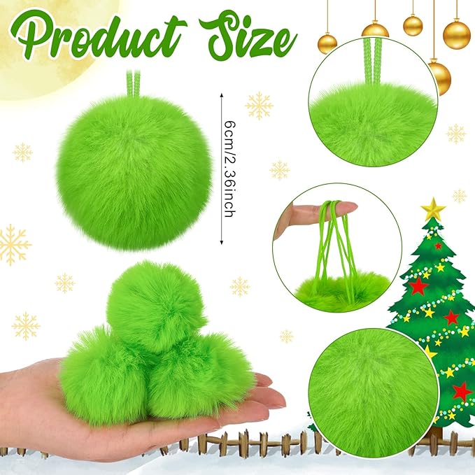 12 Pcs Lime Green Furry Christmas Ball Ornaments Christmas Tree Decorations Pom Pom Ball Ornaments for Christmas Decorations Fireplace Mantel Wall Decor