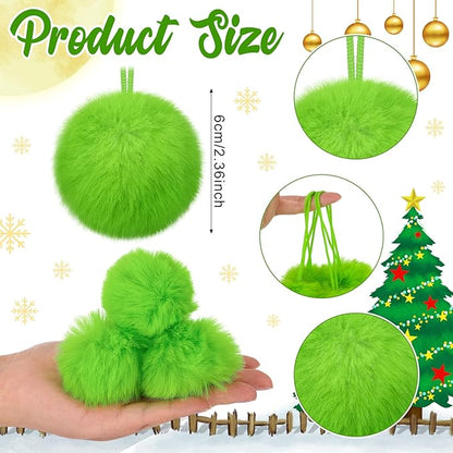 12 Pcs Lime Green and Red Furry Christmas Ball Ornaments Christmas Tree Decorations Pom Pom Ball Ornaments for Christmas Decorations Fireplace Mantel Wall Decor