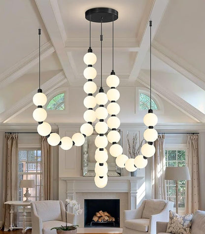 Modern Chandeliers LED Dimmable Light Acrylic Balls Ceiling Pendant Lighting for Living Room Dining Room Bedroom Adjustable Hanging Lights 70 Watts, Balck Lamp