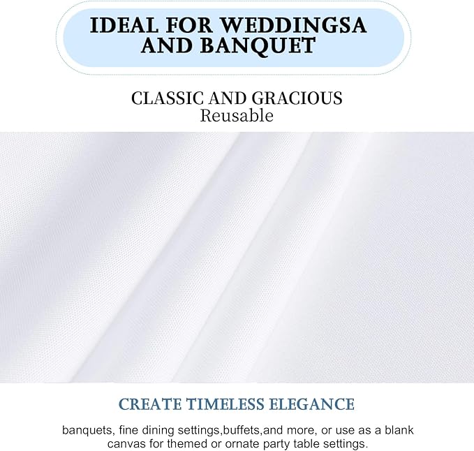 12 Pack White Table Cloth Rectangle Table 60 x 102 Inch Tablecloths for 6 Foot Rectangle Tables. Stain and Winkle Resistant Polyester Washable White Cloths for Parties