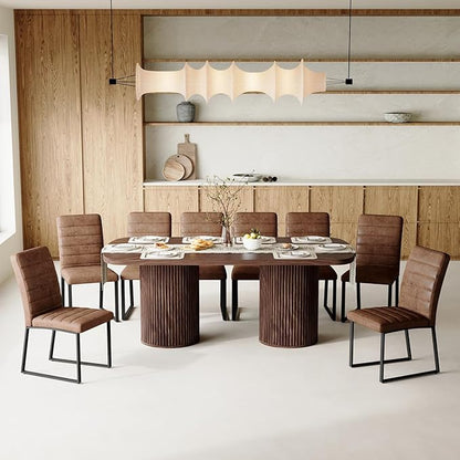 79" Dining Table Set for 8,Large Rectangular Dining Table Set for 8 with Cushioned Chairs,Modern Mid-Century Wood Dining Room Table Set for 8,Ideal for Dining & Gatherings (Walnut)