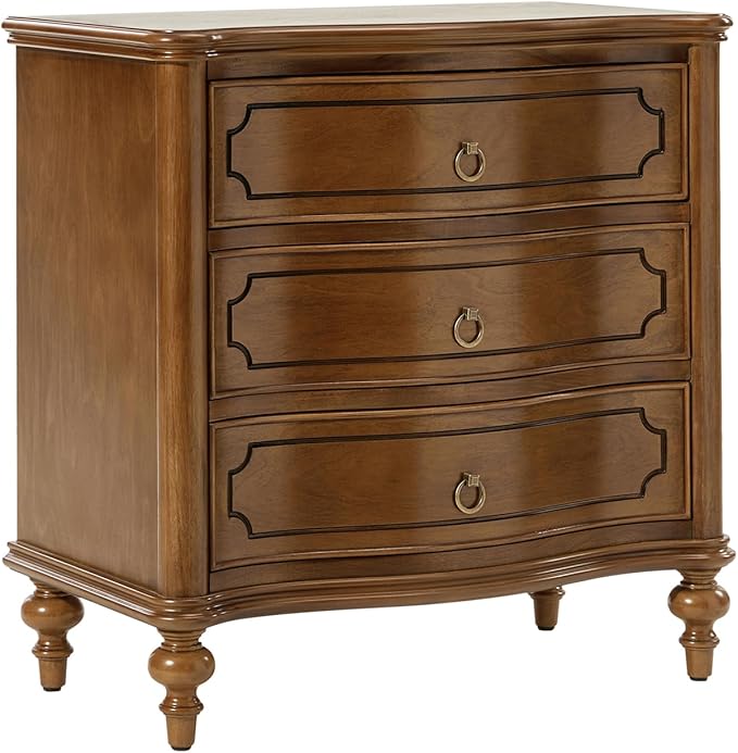 HULALA HOME Wood Nightstand with Charging Station, 3 Drawer Traditional Nightstands, End Table with Solid Wood Legs for Bedroom, USB Ports & Three-Prong Plugs, SEADRIFT