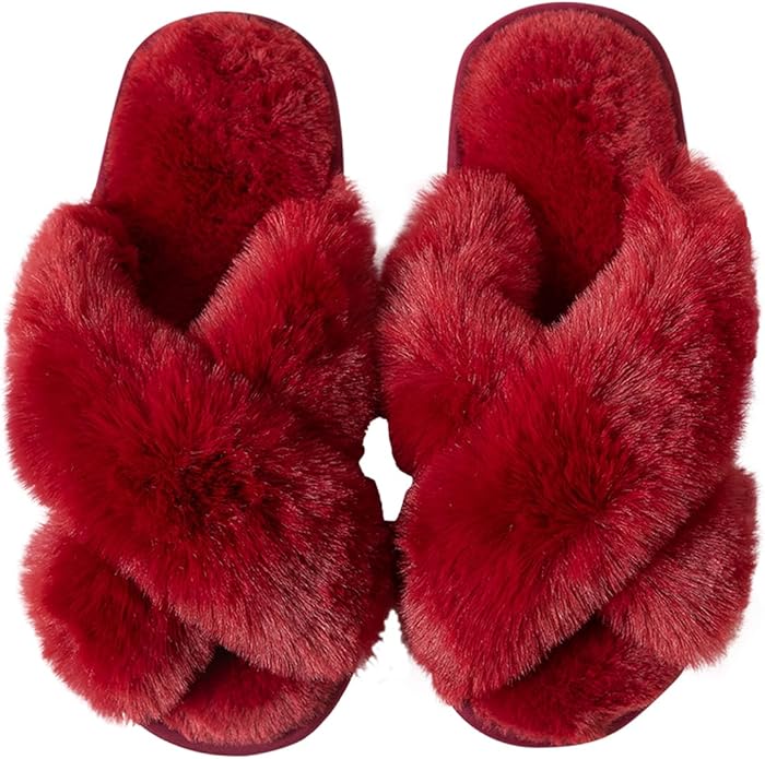 Women's Slipper Memory Foam Cross Band Fuzzy Slippers Open Toe Cozy House Slippers Cozy Plush Bedroom Indoor Outdoor