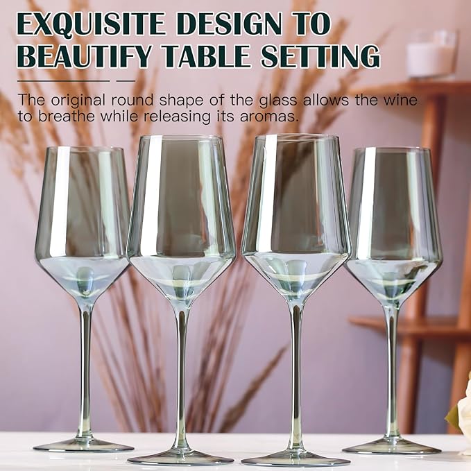Green Wine Glasses Set of 6-15oz Hand-Blown Green Wine Glass Set for Bar Party Wine Glasses