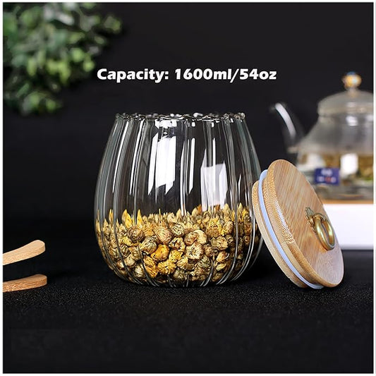 FANTESTICRYAN Glass Coffee Nuts Canister Airtight Storage Jar Petal Decorative Container with Bamboo Lid Metal Handle Easy to Grasp 700ml, 23 FL OZ