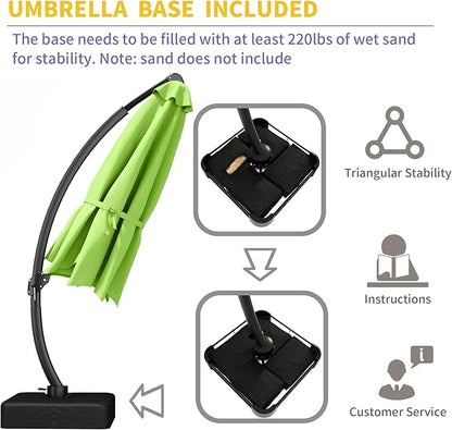 Kingdura 11ft Offset Cantilever Patio Umbrella with Base Included, Large Round Aluminum Outdoor Umbrella, 360° Rotation & Infinite Tilt, Heavy Duty Frame for Deck Pool Backyard, Apple Green