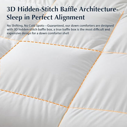 Pacific Coast Goose Feather Down Fiber Comforters King Size, Extra Fluffy White Duvet Insert, Ultra-Soft, Breathable, All Season Hotel Luxury Bedding Comforters, 8 Corner & Center Loops (106"x90")