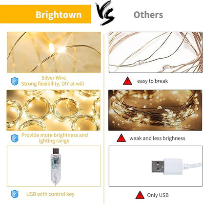 Curtain Lights, 300 LED Dimmable Fairy Lights with Remote and Timer, 8 Modes, USB Powered String Lights for Room Wall Party Xmas Indoor Decor, Warm White, 2 Pack