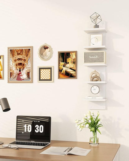 IBUYKE 5 Tier Wall Shelf Unit,White Vertical Shelf,Floating Storage Wall Shelf,Organizer Tall Tower Design Decorative Wall Mount Shelving for Home, Bedroom,Living Room,Office Decor WBC009W