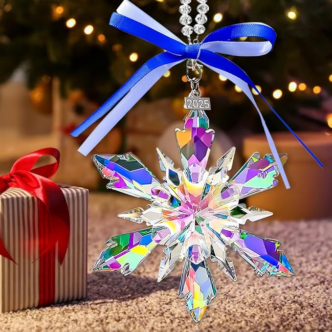 2025 Annual Edition Crystal Christmas Ornaments, Snowflake Star Ornaments for Christmas Tree, Beautiful Colorful Ornament Gifts for Family Friends