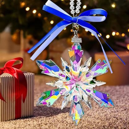 2025 Annual Edition Crystal Christmas Ornaments, Snowflake Star Ornaments for Christmas Tree, Beautiful Colorful Ornament Gifts for Family Friends