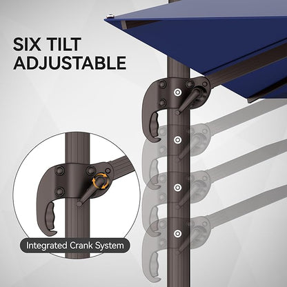 9x12FT Navy Cantilever Outdoor Patio Umbrella with Base, Large Rectangular Offset Design, Double Top Heavy Duty Aluminum Frame & 360° Rotation for Pool Garden Deck Backyard