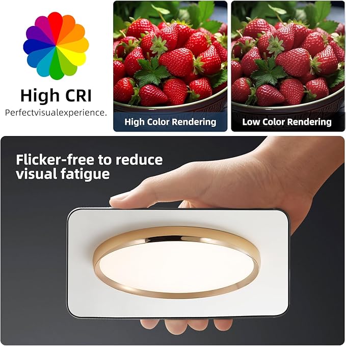 Dimmable LED Flush Mount Ceiling Light, 19inch Gold Bedroom Ceiling Lamp, Ultra-Slim, 40W, 3000K-6000K Adjustable, Modern Kitchen Lighting Fixture for Living Room, Bathroom, Office, Study