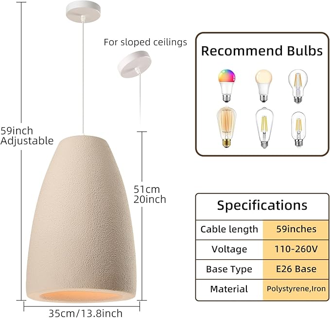 JAYMP Wabi Sabi Pendant Light for Dining Room Kitchen Island Light Hallway Restaurant Hanging Lamp E26 Base Japanese Style Wine Bottle Shape Lighting Fixture, 1 Pack (Light Brown,A Shape, D35×H51cm)